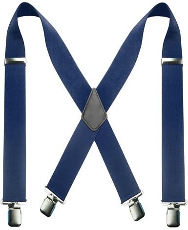 JEMYGINS Bretelle da uomo da 5 cm, con 4 clip in metallo, regolabili ed elastiche, taglia unica, Blu marino, M