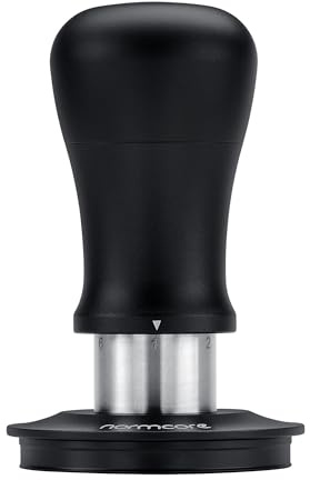 Normcore 58 mm Kaffetamper V5, fjäderbelastad espressotamper med titanbeläggning och plan bas, anodiserat aluminiumhandtag och silikonställ, svart