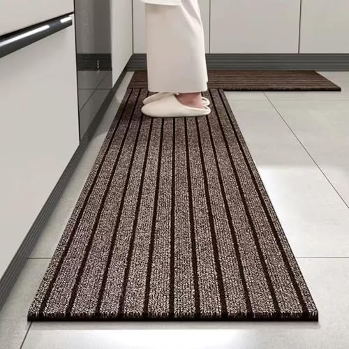 Jyswx Küche Esszimmer Teppich Läufer – Moderner Küchenteppich für Küche & Esszimmer, rutschfest, Waschbar, Braun, 60 x 300 cm