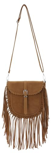 EVEOUT Damen Fransen Hobo Tasche Western Style Wildleder Umhängetasche mit Quasten Boho Schultertasche Hippie Crossbody Bag