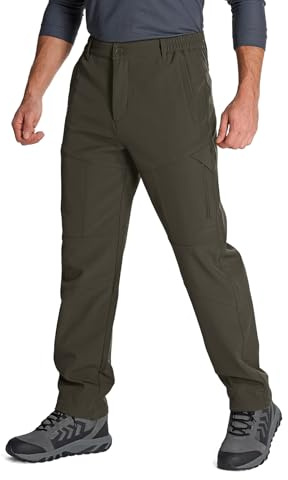 Pantalon imperméable pour homme avec doublure en polaire chaude et coupe-vent Softshell thermique pour randonnée, golf, marche avec 5 poches zippées, Ton terre, 48