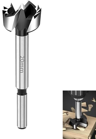 Forstner Drill Bit 20mm for Woodworking, Forstner Bit Wood Hinge Cutter High Speed Steel for Clean Smooth Pocket Holes Angled Overlapping & Flat Bottom Holes, Round Shank 90mm Length