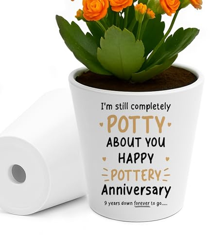 RED OCEAN 9th Wedding Plant Pot 10cm x 9cm Gift For Wife Husband Couple Gifts For Anniversary Keepsake Gift Couple Friends