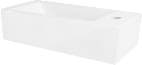 LuxeBath Waschbecken aus Keramik, Weiß, 510x250x130 mm, eckig, Einbauwaschbecken mit Hahnloch rechts, Wandmontage, Aufsatzwaschbecken klein, Waschtisch Waschschale Waschplatz Handwaschbecken Becken