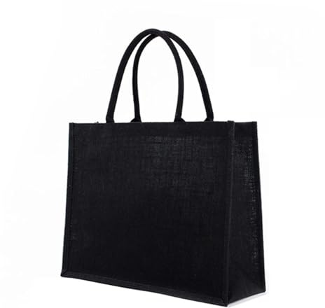 HYFEUOKF Borsa Tote In Lino Borsa a mano in juta nera, borsa da donna for la spesa, in tela con manico morbido, damigella d'onore, matrimonio, festa di Natale Per Donna(36x32x14cm)
