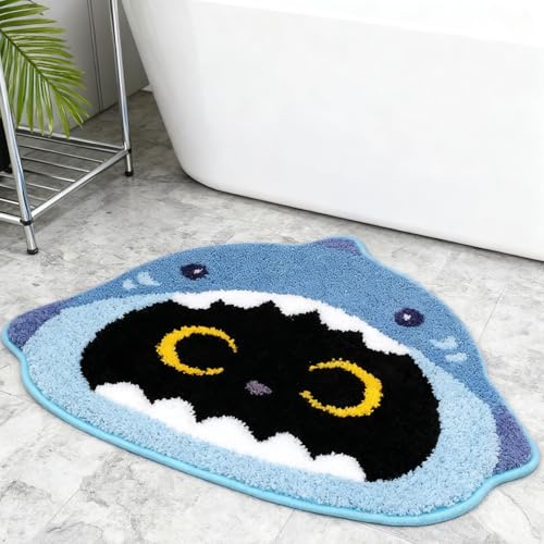 Tappeto Bagno Tappeto Bagno Antiscivolo Attraente Tappetino Con Squalo Tappeto Doccia Per Bambini Comodo Morbido e Antiscivolo Adatto Per Soggiorno Camera Da Letto Bagno e Balcone (60x50 cm)
