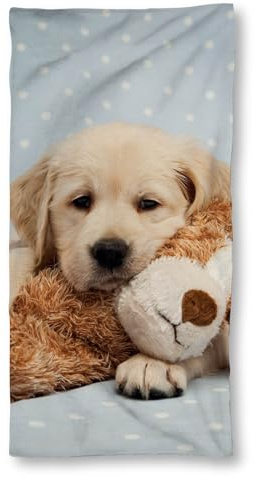 SkyBrands ESPiCO Handtuch Puppy Hundeliebe Duschtuch Liegetuch Badetuch Kinder Motiv Tier Hunde Welpen Baumwolle 70 cm x 140 cm