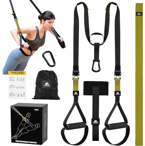 flintronic Juego de Entrenamiento en Suspensión, Correas de Entrenamiento en Suspensión con Asas y Guía de Entrenamiento, para Entrenamiento de Fuerza y Entrenamiento en Casa (Negro Verde)