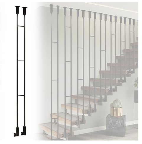 Ringhiera Per Scale Balaustra in ferro battuto a due file per scale interne, colonna di recinzione di sicurezza montaggio laterale, per soppalchi ville(Black 1pc,H 36/91cm)