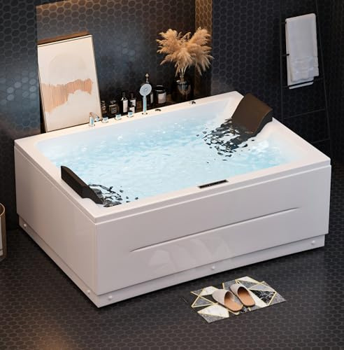 Homary 71 Whirlpool Bathtub, 2 Person Jetted Bathtub with Air & Water Jets-3 Sided Apron Acrylic Soaking Jetted Bathtub, Lumbar Support & Chromatherapy LED, Relaxing Spa Experience for Couple