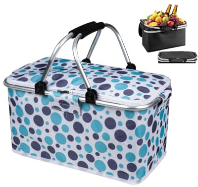 Panier Picnic-Panier Isotherme Pliable, Sac Isotherme Pique-Nique, glaciere Souple Isotherme avec poignées rembourrées pour Le Camping, Le Shopping et Les Voyages (24X24X45 cm)