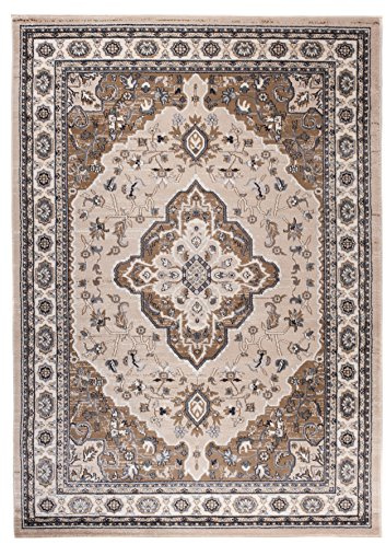 Carpeto Teppich Flur 160x220cm Creme Klassisch Traditionell Weich Dekorativ | Teppich für Eingangsbereich Küche Büro Wohnzimmer Schlafzimmer Beige Pflegeleicht Fußbodenheizungsgeeignet Mittelflor Elegant