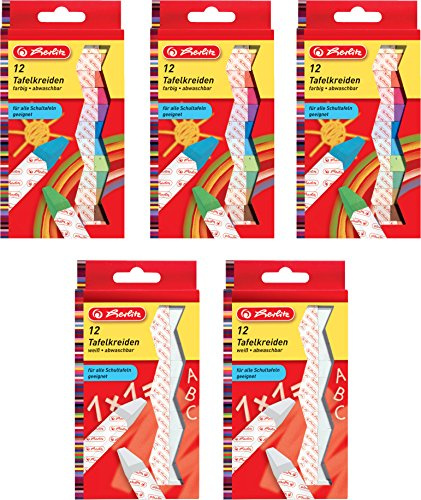 Herlitz Tafelkreide, papiergewickelt, abwaschbar - Kombi-Set: farbig sortiert + weiß (60 Stück)