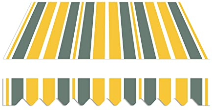 home Trends Preiswert Markisen Tuch Markisenbespannung Ersatzstoffe Diverse Fraben Maße 4 x 3 m Markisenstoffen inkl. Volant fertig genäht mit Bordeux (P3002-gelbe graue weiße Streifen)