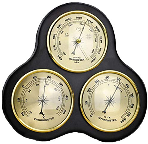 WJUKC 3 Stück Dreieck Hygrometer Manometer Thermometer Barometer mit Holzrahmen Basis Dekorative Holz Wetterstation Instrument zur Überwachung des atmosphärischen Drucks