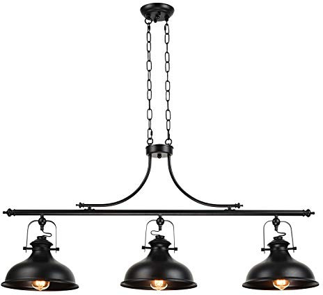 GZBtech Vintage 3-Light Pendant Lighting Fixture, 59.06'' H Adjustable Rustic Hanging Billiard Light Over The Pool Table, Industrial Black Metal Chandelier for Dinning Room Kitchen Island, UL Listed