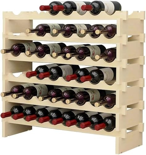 SDHYL Étagère à vin empilable sur Pied - Porte-vin Solide en Bois Naturel - Étagère d'affichage à vin,6 étages pour 48 Bouteilles (WS6848M)