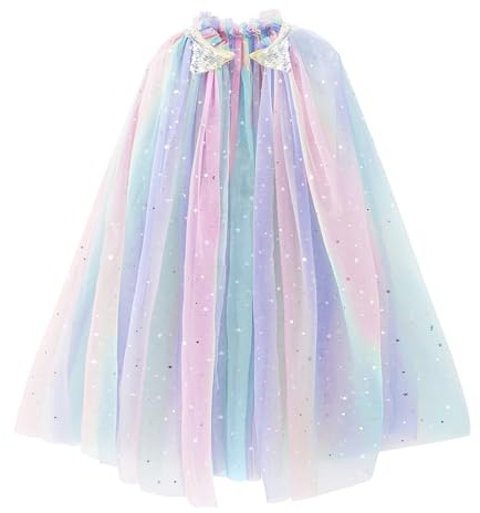 FOGARY Prinsesskappa, färgglad prinsessmantel – glittrande paljetter, tyll karneval, födelsedagsfest, cosplay, utklädnad för flickor (75 cm)