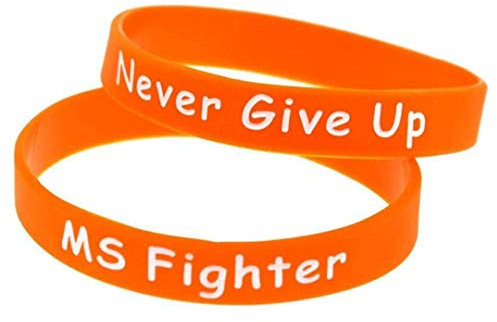 Medical ID Me (2 PACK) Orange MS Fighter Never Give Up Silicone Wristband Multiple Sclerosis MS Bracelet UK (Medium 18cm)