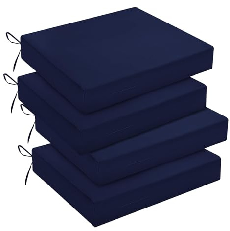 downluxe Lot de 4 Coussins de Chaise carrés imperméables pour intérieur et extérieur Bleu Marine 47 x 40,6 x 7,6 cm