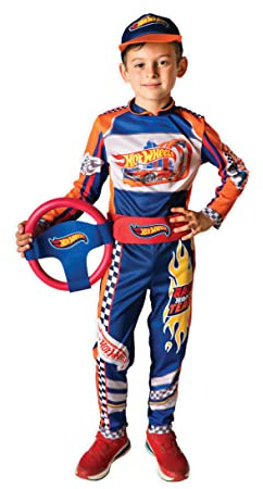 Ciao - Hot Wheels traje de piloto Race Team mono disfraz original niño (Talla 5-7 años) con volante de foam