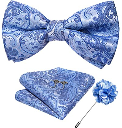 DiBanGu Silk Paisley Bow Tie for Men with Pocket Square Lapel Pin Cufflinks Pre-tied Bowtie Set for Wedding Party Prom