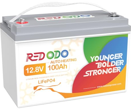 Redodo 2024 Verbesserte selbstheizende 12V 100Ah LiFePO4-Batterie, integriertes 100A BMS mit Heizung, unterstützt niedrigen Temperaturen (-4℉/-20℃) Laden, 4000+ Tiefe Zyklen, perfekt für Wohnmobile | Ideal für Off-Grid, Solaranlage, Marineanwendungen und Notstromsysteme im Haus, 5 Jahre Garantie, 1280Wh, IP65 wasserdicht