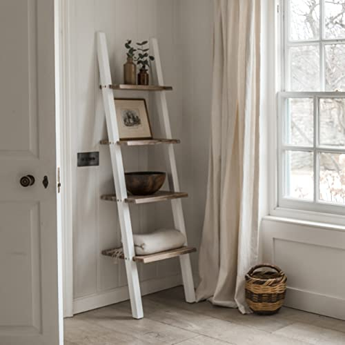 Statement Furniture Florence Ladder Shelf, White Wooden Shelving Unit, Quality Lean-Up Shelf
