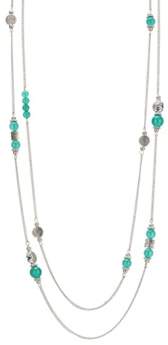 Bulinlin Damen Lange Perlen Kette Statement Halskette mit Silber Anhänger Modeschmuck Kette Geschenk für Frauen(Sea green)