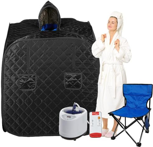 VARIPOWDER Portable Steam Sauna for Home Spa, Sauna Tent with Steamer Generator 2.6L 1000W Foldable Saunas Box, 90 Minute Timer, Chair, Remote Control Included(Black)