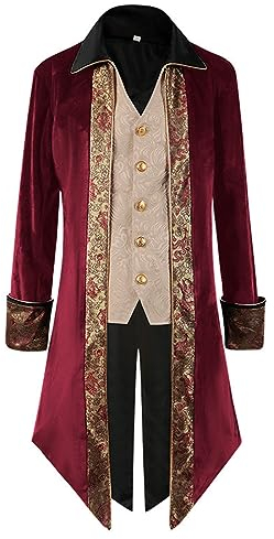 Gefomuofe Herren Gothic Jacke Frackjacke Vintage Gothic Anzugjacke Regular Fit Vintage Smoking Anzug Elegant Cocktail Rockabilly Mantel Festlich Kleidung Kanerval Uniformkleid Männer Cosplay Kostüm