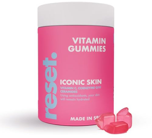Vitaminas Piel Gominolas - Coenzima Q10 y Vitamina C Pura - Sana e Hidratada - 1 mes - Suplementos Vitaminicos Piel - 60 Gominolas - Sabor Mandarina - Skin de Reset.