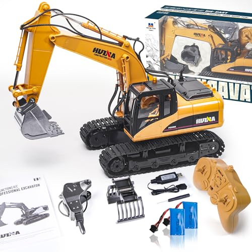 Escavatore Telecomandato 3 in 1 da 6-10 Anni, 1:14 RC in Metallo Con Batteria e Caricatore - Regalo di Compleanno