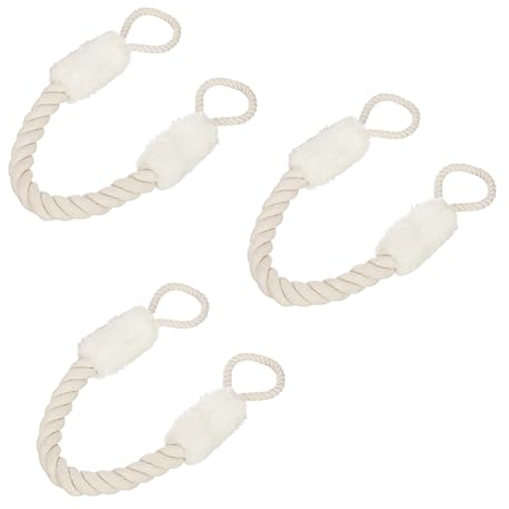 Relaxdays Butoir de Porte, Lot de 3, Protection pour Enfants et Animaux, Cordons Doux, cale-Portes, Coton, Beige/Blanc