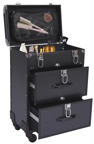 vinnyooc 3 Lagen Kosmetikkoffer Trolley, Groß Make Up Koffer, Mehrschichtiger Schminkkoffer, Rolling Train Case 4 Universal Räder Maximale Belastung 50kg, Beauty Case Friseurkoffer Für Salons Partys