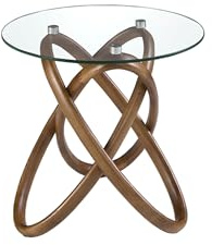 Ángel Cerdá - Mesa Esquinera Redonda de Cristal Templado y Nogal - Mesa Rincón Salón Moderna y Elegante - Mesa Auxiliar para Salón Versátil - 55 x 50 cm