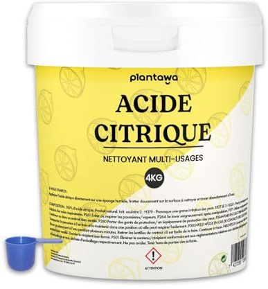 PLANTAWA Acide Citrique Powder 4kg | Acide citrique poudre menager pour la cuisine, la salle de bain et le jardin | 100% pur et polyvalent. Nettoyant universel