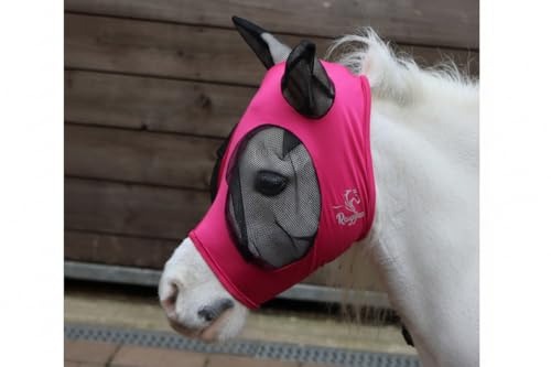 Ruggles Shetland Miniatur-Fliegenmaske zum Überziehen, mit Ohren, Stretch-Lycra, Augenschutz für Pferde und Ponys, Standard-Shetland- und X-Mini-Größen (Hellrosa, Std Shet)