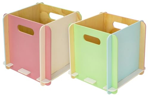 HMF Aufbewahrungsbox aus Holz zum Zusammenstecken | 2er Set | passend für Bücherregale | 25 x 25 x 25 cm | Mehrfarbig