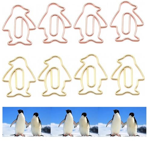40-teiliges Büroklammer-Set aus Metall in Pinguin-Form – niedliche Büroklammern für lustige Bürobedarf und Party-Dekoration (Gold, Roségold) (Pinguinform)