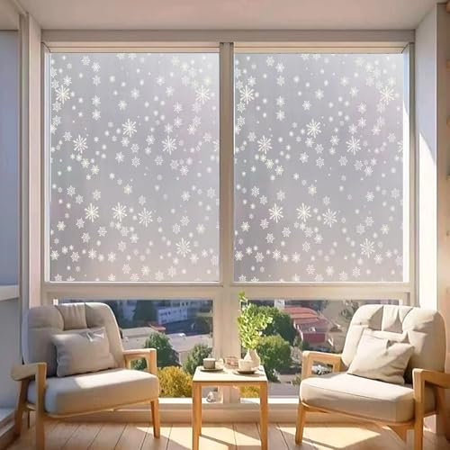 Selbstklebende Folie Wasserdicht 70 x 420 cm, Privatsphäre, Uv-Schutz, Sonnenschutz, Gegen Hitze, Haftend Ohne Klebstoff, Sichtschutzfolie Folie Fensterfolie, Schneeflocke