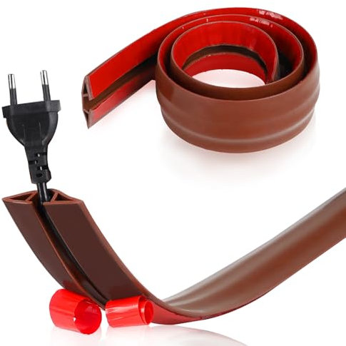 DBREAKS Ponte Autoadesivo per Cavi 5 cm x 1 m, Mini Canalina Flessibile con Alloggiamento, Protezione per Cavi di Alimentazione (Marrone)