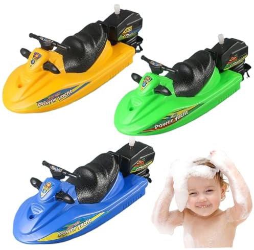 Spielzeugboot, 3-teiliges Aufzieh-Motorboot-Spielzeugset, schwimmende Spielzeugboote aus Kunststoff für die Badewanne, Poolspielzeug für Kinder, Aufzieh-Badeboot für Kinder ab 3 Jahren, Badeboote, Spi