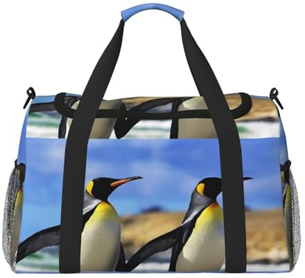 Stilvolle Sporttasche mit Tierpinguin-Druck für Damen, Sporttasche mit Fach, Seesack für Herren, Damen, Handgepäck, Wochenend-Reisehandtasche für Damen, Schwarz , Einheitsgröße