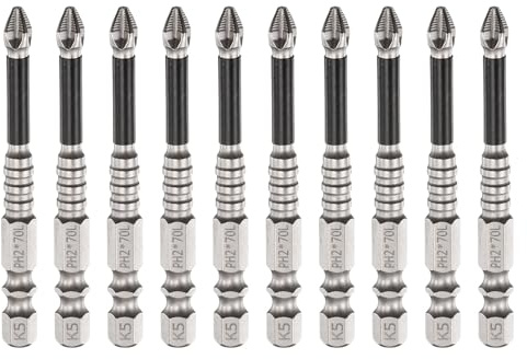 sourcing map 10pcs Impact Phillips Screwdriver Bit PH2 (#2) Anti Slip Tip 1/4 Hex Shank 2.8 (70mm) Long Magnetic Cross Screw Driver Industrial Power Drill Bits