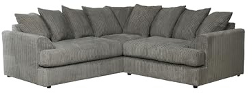 FERGASUN Corner Sofa Suite, Black Jumbo Cord Fabric, with Scatter Cushions (GREY)