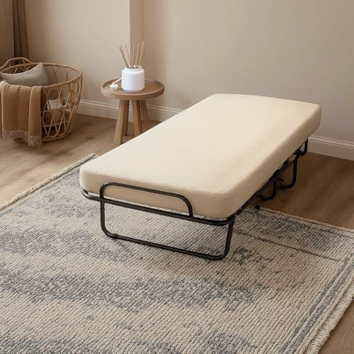 The White Stone Cama Plegable con Colchón 80 x 190 cm de Waterfoam | Cama Individual Rebatible | con Ruedas Giratorias, Lamas Curvadas y Funda Protectora Práctica