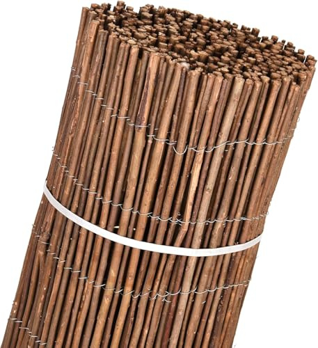 Valla de Mimbre Natural, Ocultación 85%, 1800g/m², Para Jardín y Terraza TB Thayba (1x5)