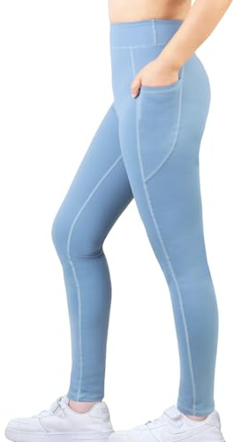 Monbessi Sportleggings för flickor elastisk midja yogabyxor för flickor 5–12 år, Färg: blå, 130 cm