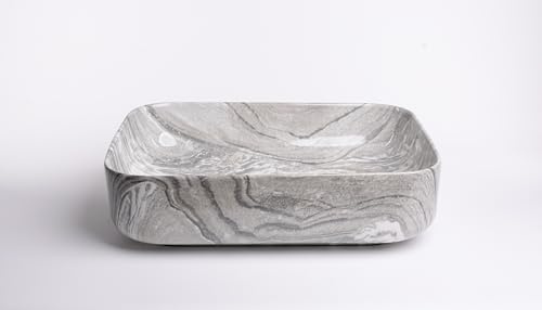 WITIT Lavabo lavandino lavello da appoggio in ceramica effetto marmo RETTANGOLARE 50 X 39 X13,5 Cm MOD.6127 vari colori a scelta (Grigio Striato M5)